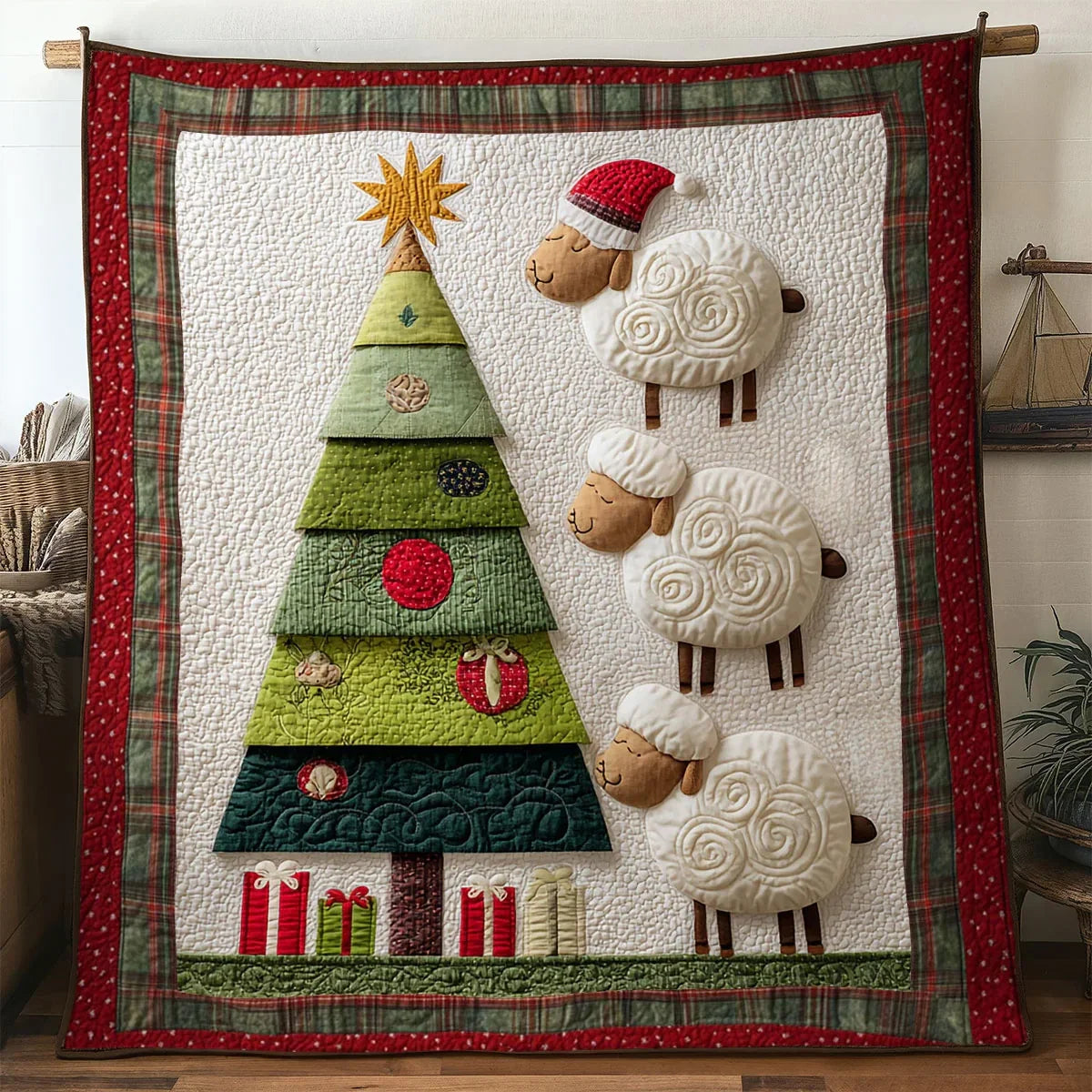 Cute Sheep Christmas Quilt Blanket