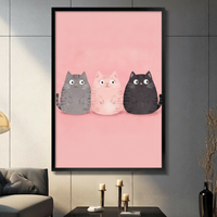 Cute Cat Trio Pink Kawaii Canvas Art Wall Art