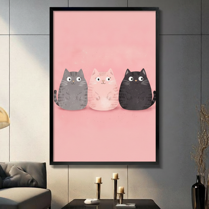 Cute Cat Trio Pink Kawaii Canvas Art Wall Art