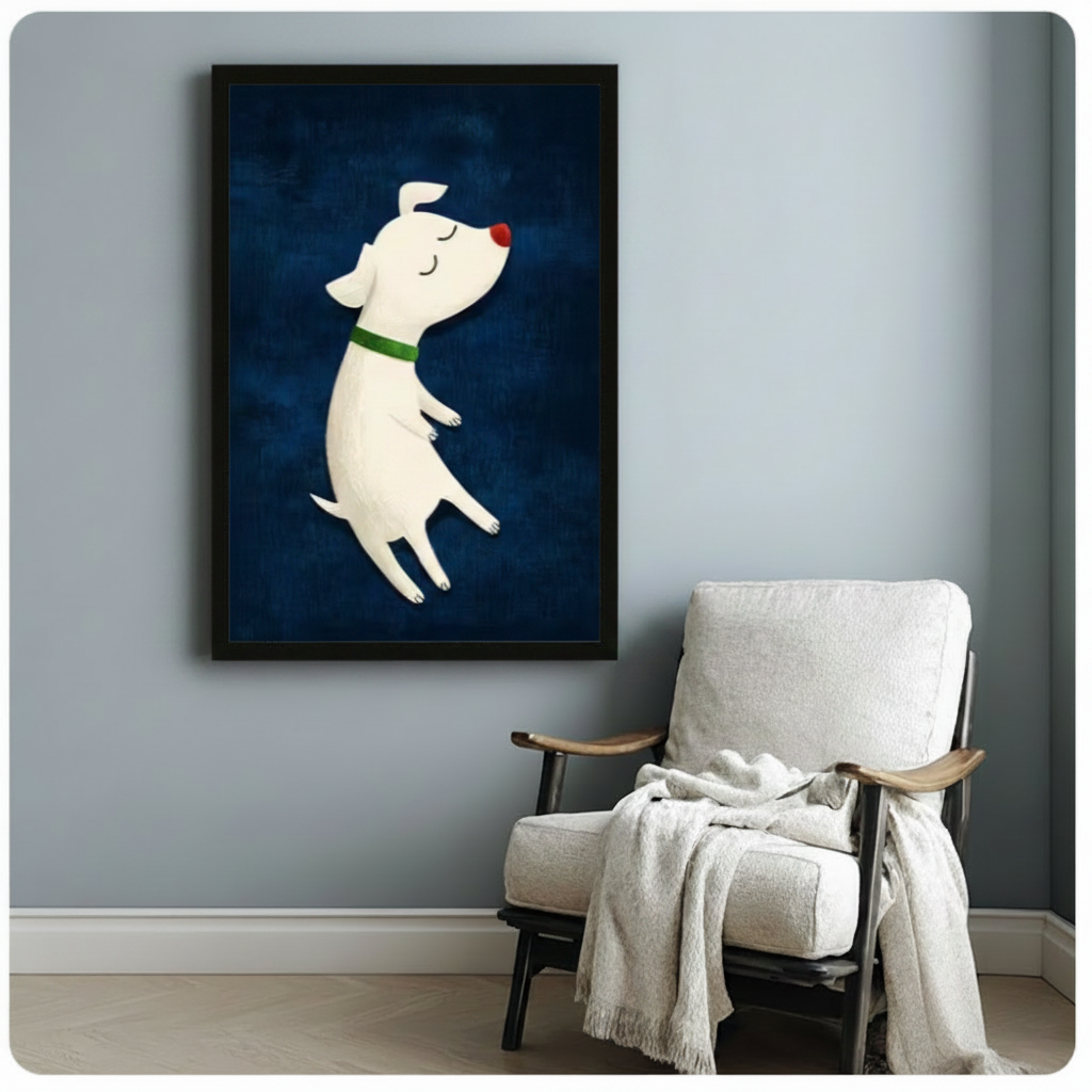 Cute Dog Navy Blue Cartoon Canvas Art Wall Art