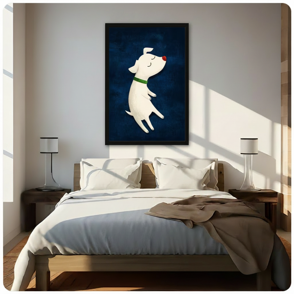 Cute Dog Navy Blue Cartoon Canvas Art Wall Art