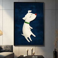 Cute Dog Navy Blue Cartoon Canvas Art Wall Art