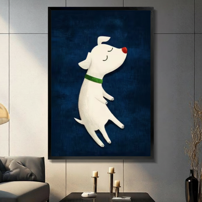 Cute Dog Navy Blue Cartoon Canvas Art Wall Art