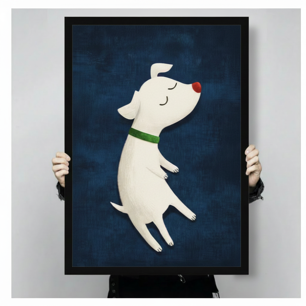 Cute Dog Navy Blue Cartoon Canvas Art Wall Art
