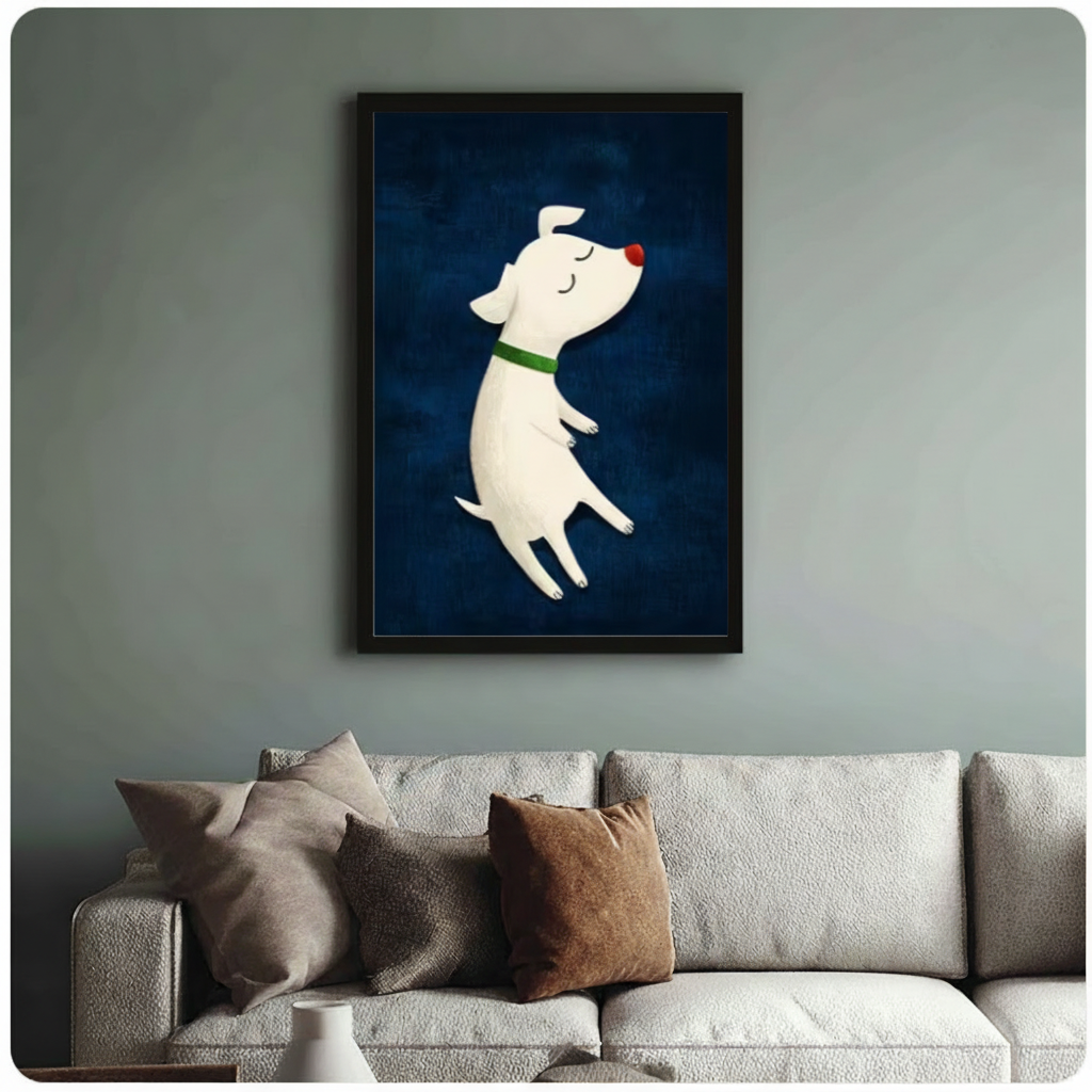 Cute Dog Navy Blue Cartoon Canvas Art Wall Art