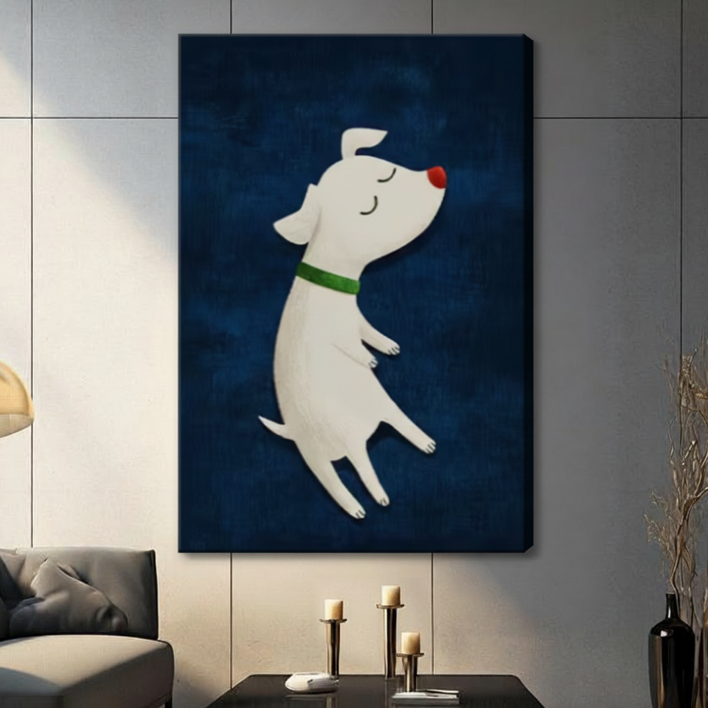Cute Dog Navy Blue Cartoon Canvas Art Wall Art