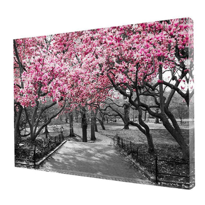 Pink Blossoms in Black and White Canvas Wall Art