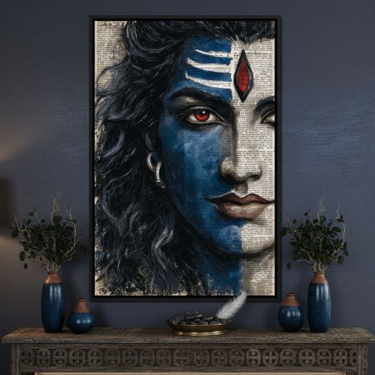 Shiva Gaze Ancient Script Face Canvas Wall Art