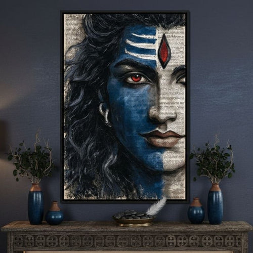 Shiva Gaze Ancient Script Face Canvas Wall Art