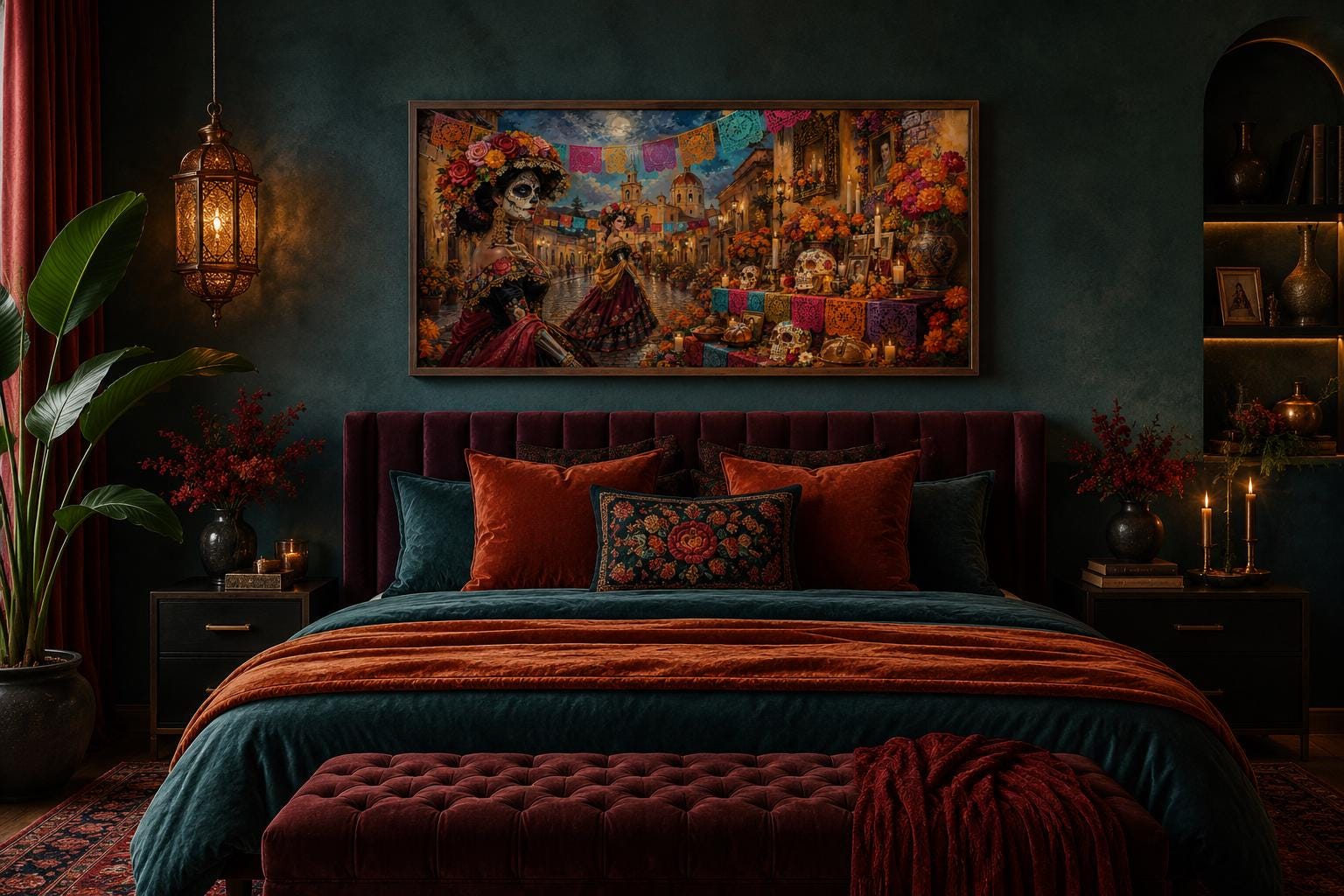 Day of the Dead Painting - Catrina Wall Art Canvas Print | Vibrant Mexican Folk Decor