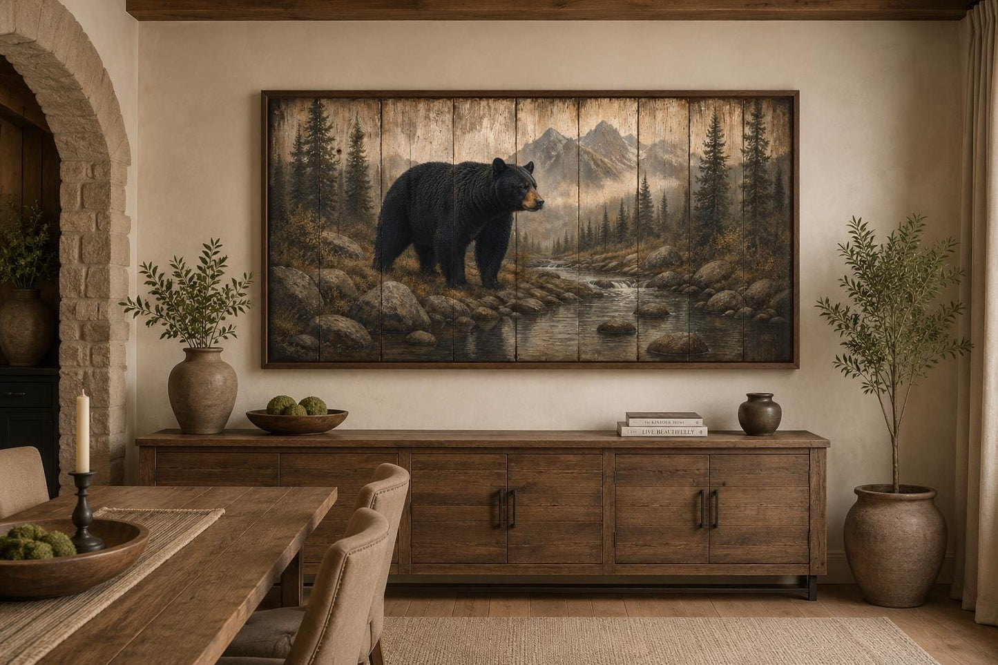 Black Bear Wall Art - Rustic Cabin Decor Canvas Print for Mountain Lodge