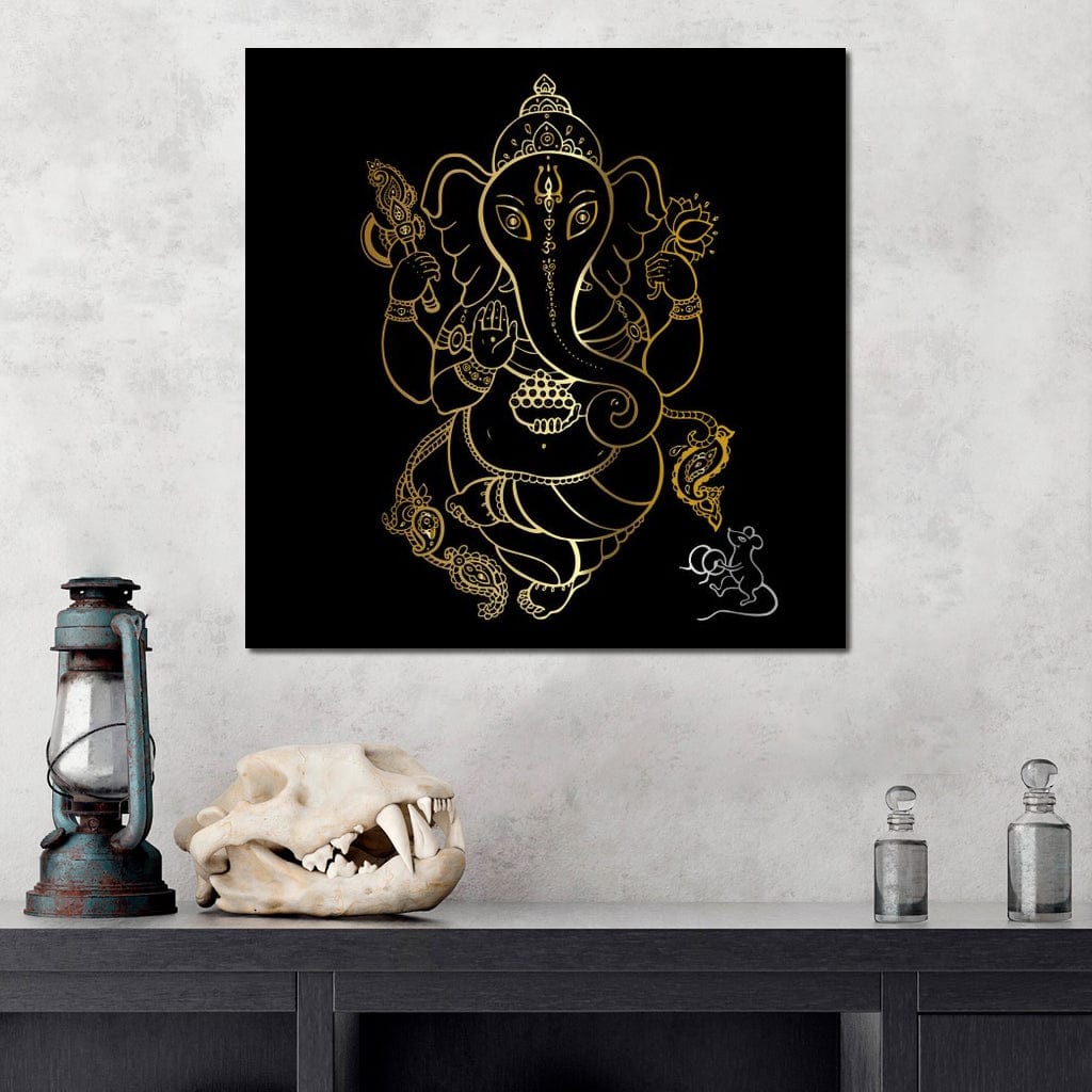 Golden Ganapati Canvas Wall Art