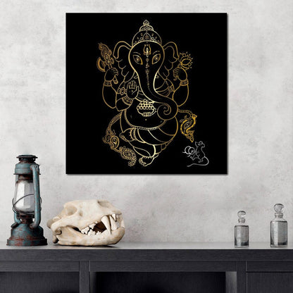 Golden Ganapati Canvas Wall Art