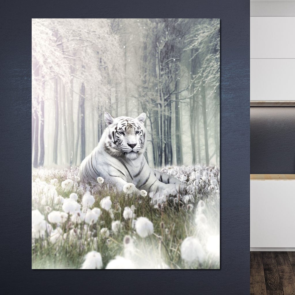 White Tiger Flowers Canvas Wall Art