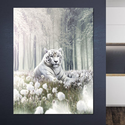 White Tiger Flowers Canvas Wall Art