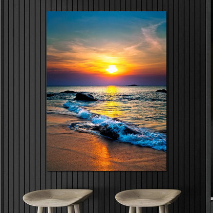 Black Sand Beach Sunset Canvas Wall Art