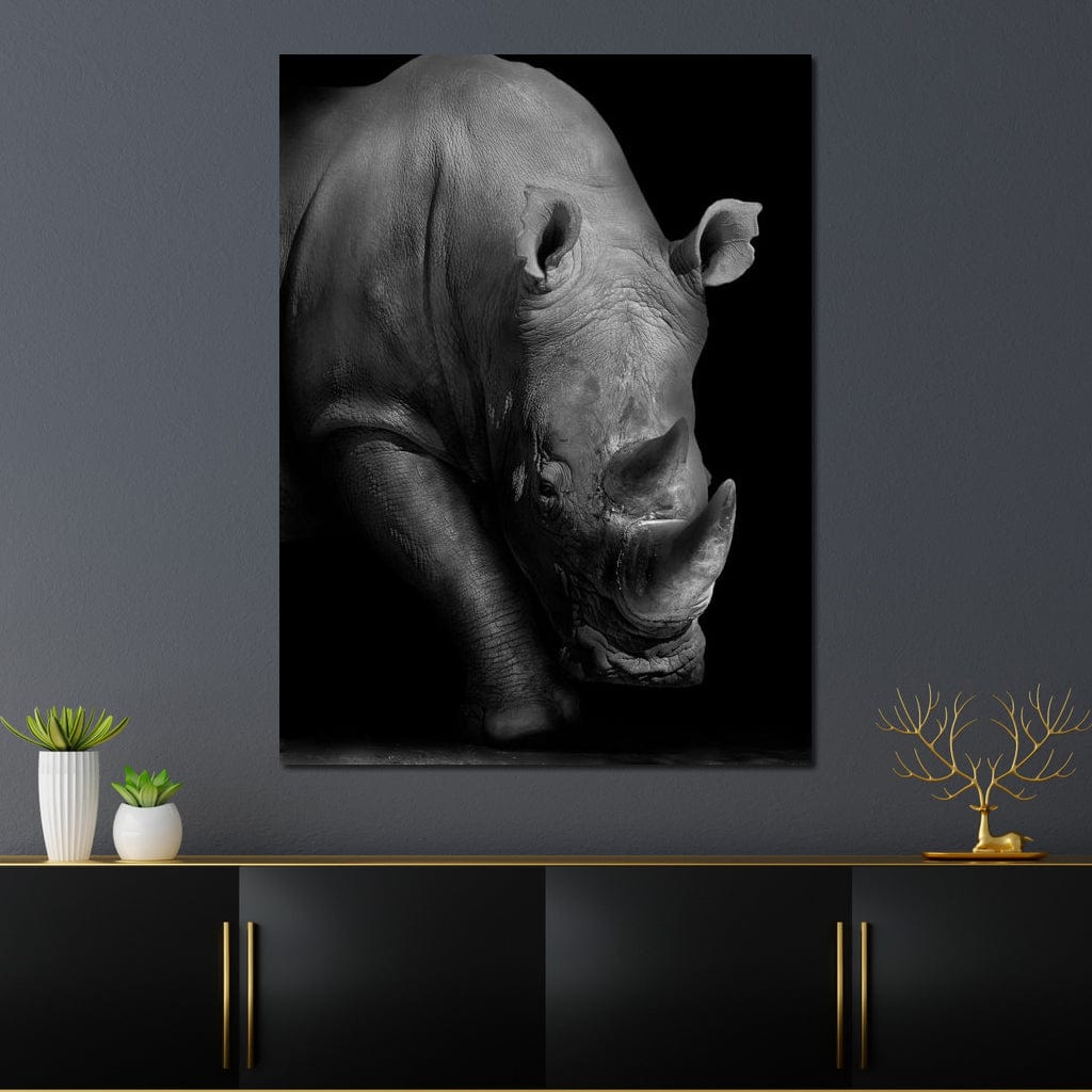 Black and White Rhino Canvas Wall Art