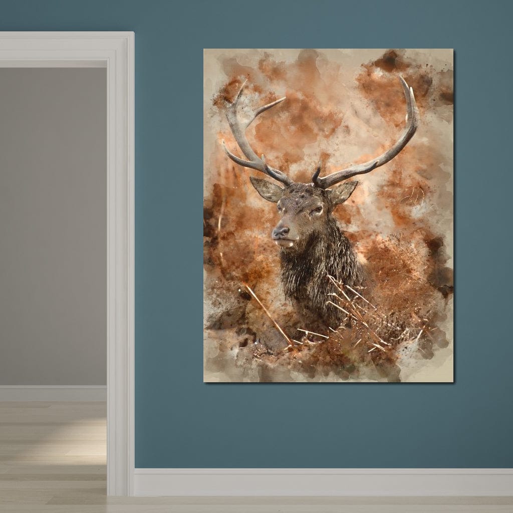 Red Deer Stag on Brown Background Canvas Wall Art