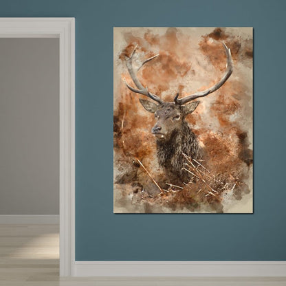 Red Deer Stag on Brown Background Canvas Wall Art