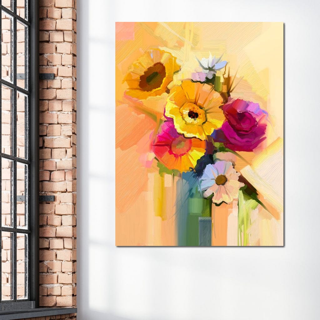 White Yellow & Red Flower Bouquet Canvas Wall Art
