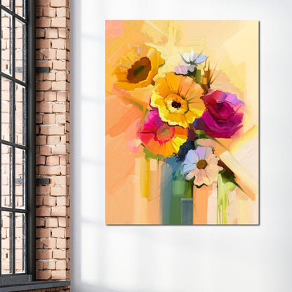 White Yellow & Red Flower Bouquet Canvas Wall Art