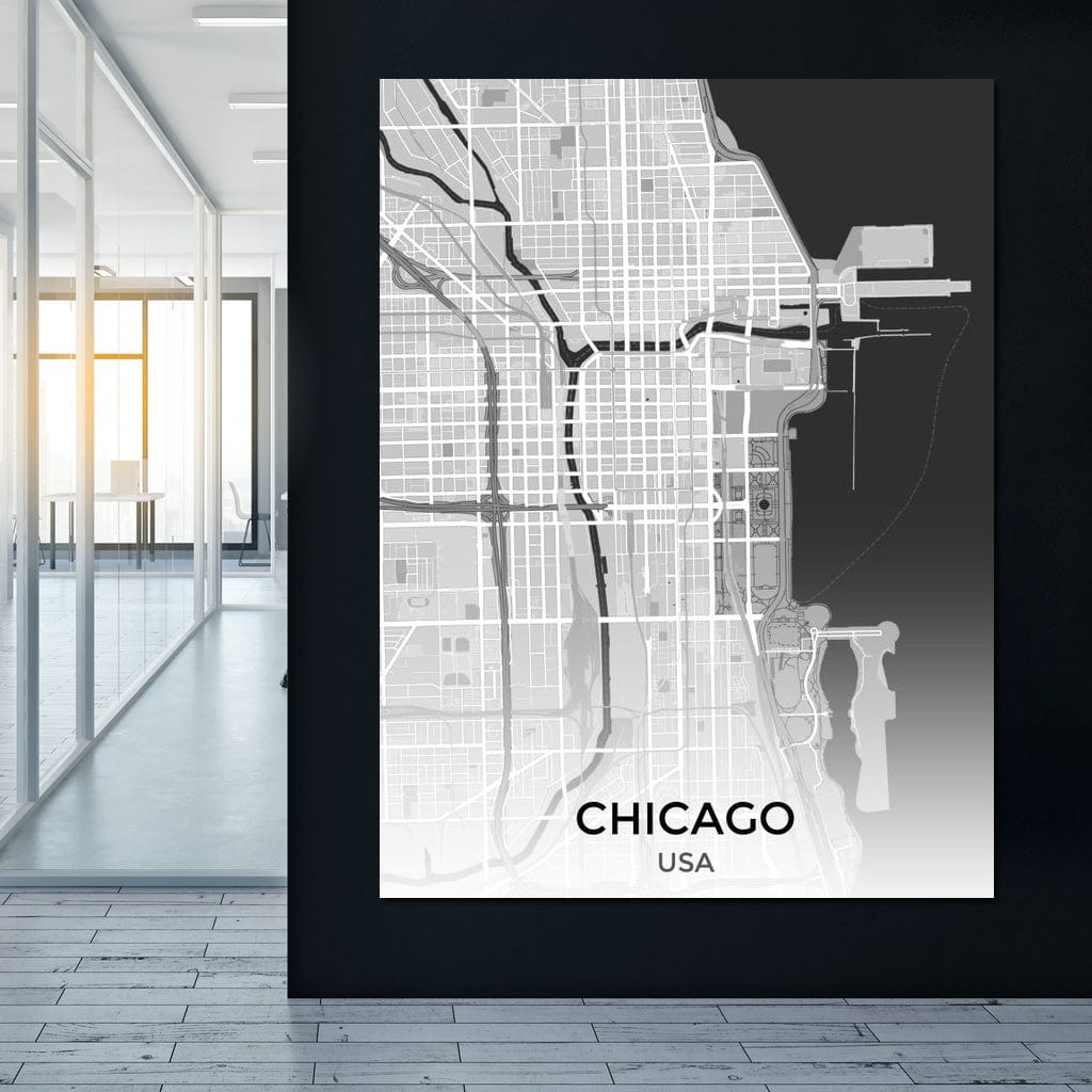 Map of Chicago, USA Canvas Wall Art