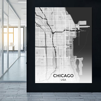 Map of Chicago, USA Canvas Wall Art