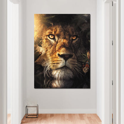 Lion Hiding Canvas Wall Art
