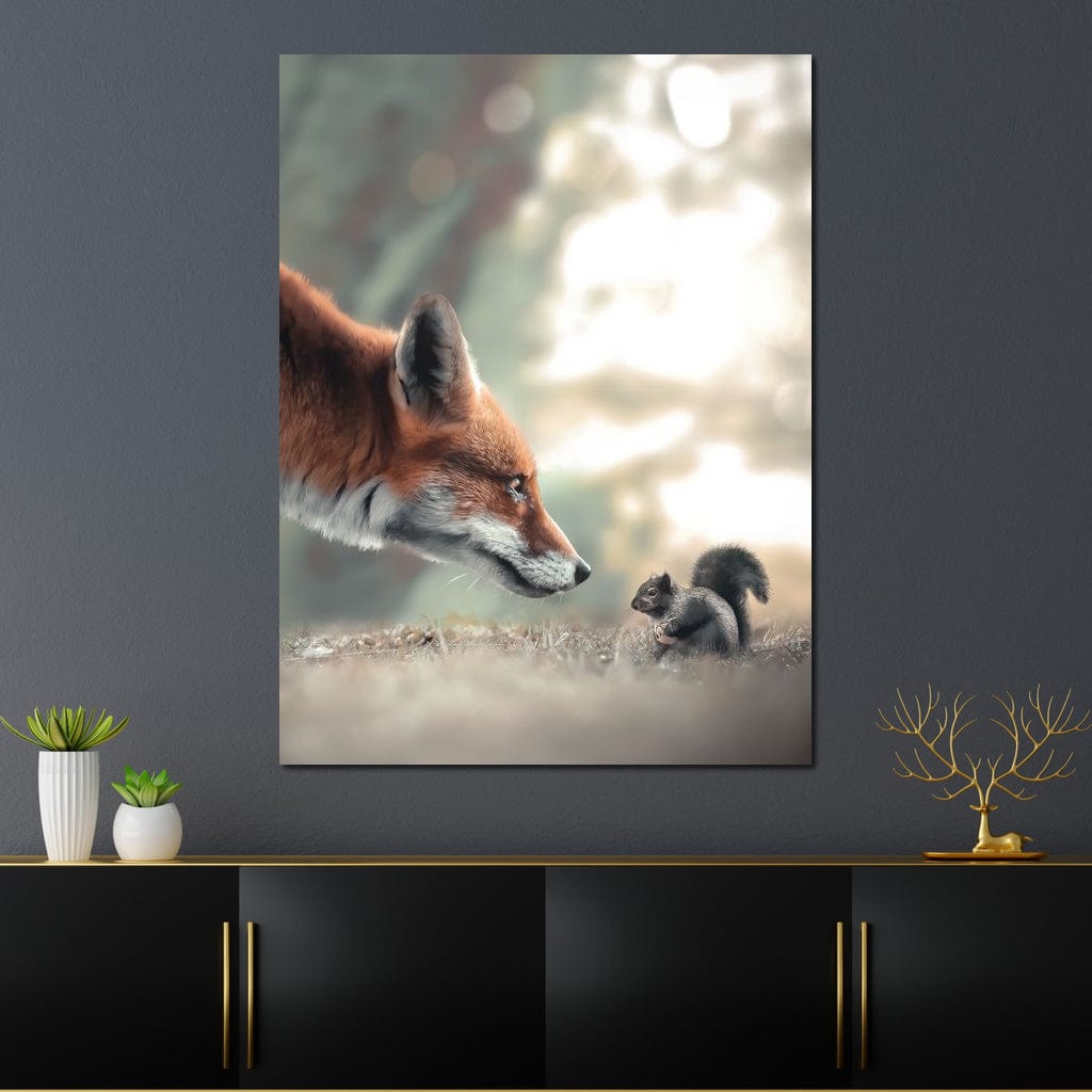 Fox Meets Squirrel Canvas Wall Art