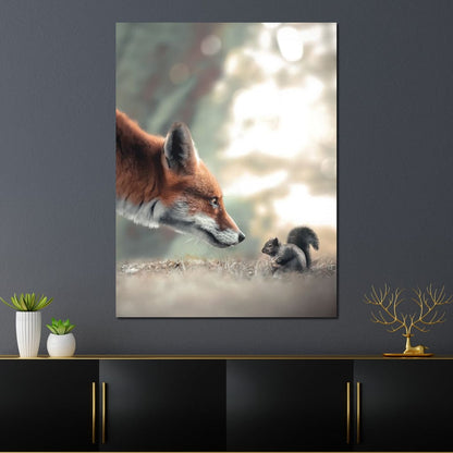 Fox Meets Squirrel Canvas Wall Art