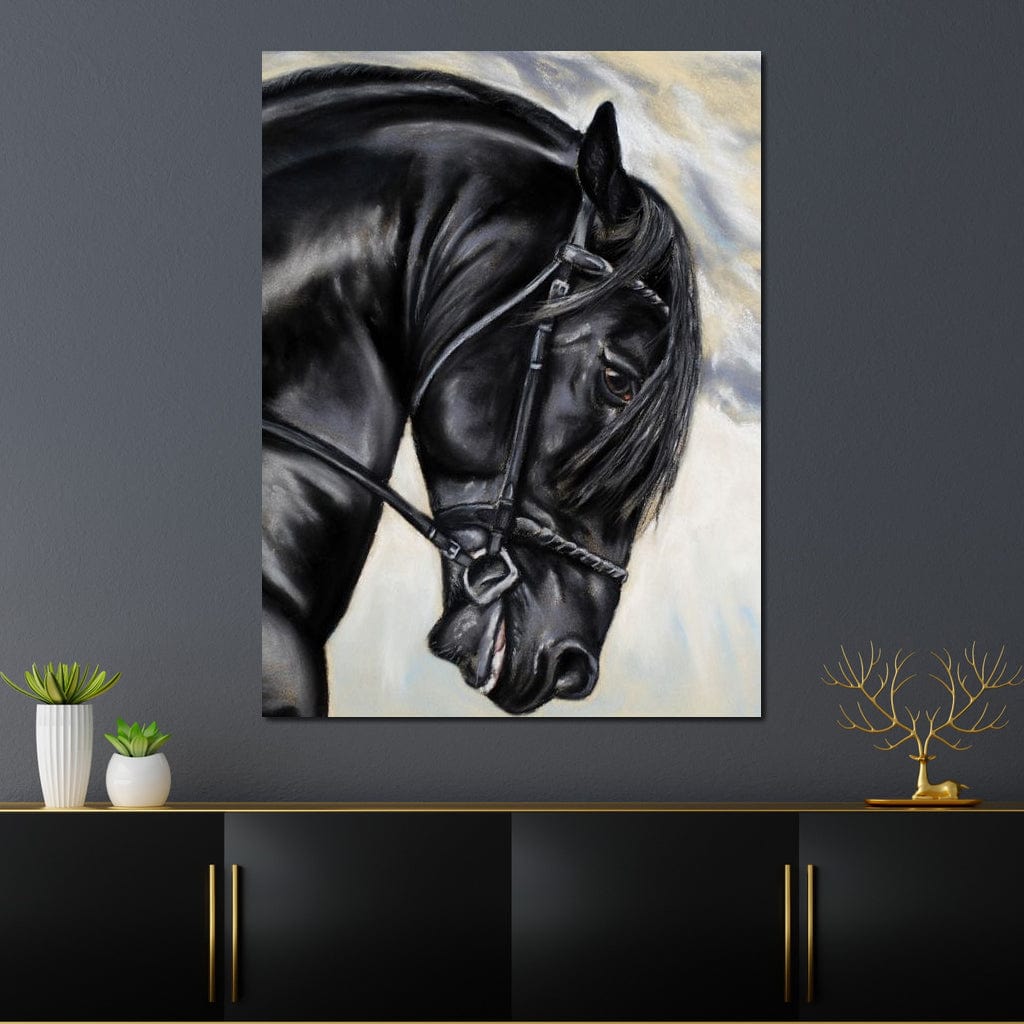 Black Friesian Horse Canvas Wall Art