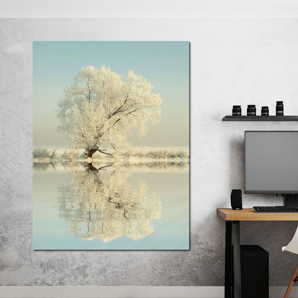 Winter Tree by the Lake Canvas Wall Art