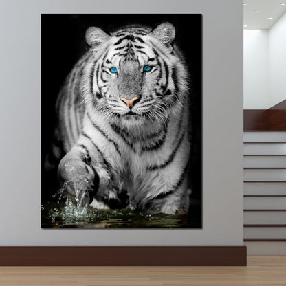 Blue Eyed Snow Tiger Canvas Wall Art