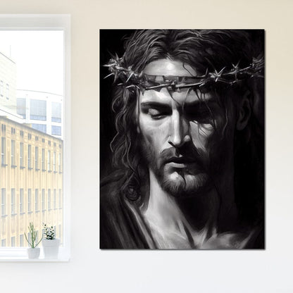 Black & White Jesus Portrait Canvas Wall Art
