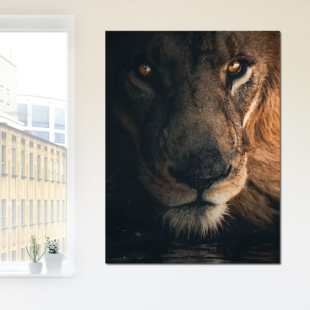Lion Portrait Water Canvas Wall Art