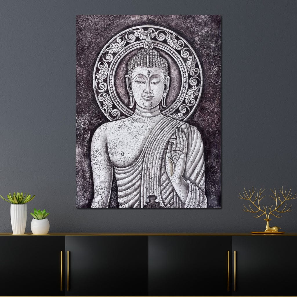 Grey Stone Buddha Canvas Wall Art
