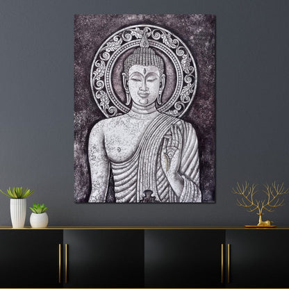Grey Stone Buddha Canvas Wall Art