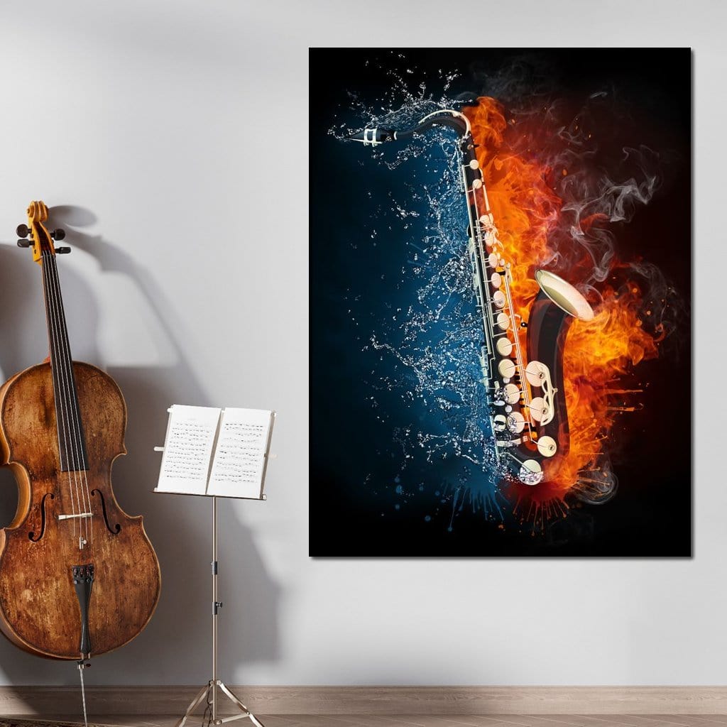 Fire & Water Saxophone Canvas Wall Art