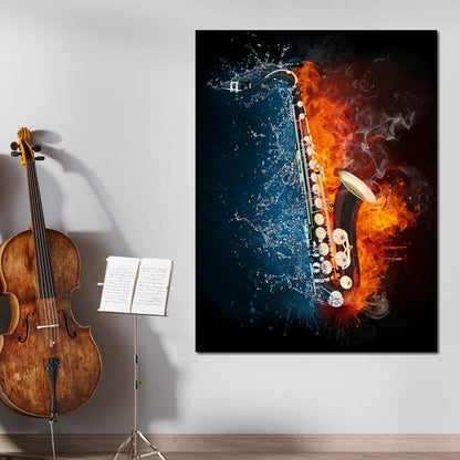 Fire & Water Saxophone Canvas Wall Art