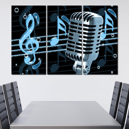 Vintage Microphone & Blue Notes Canvas Wall Art