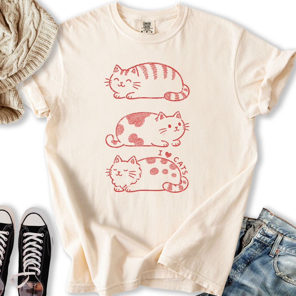 I Love Cats Drawn Relaxed Tee