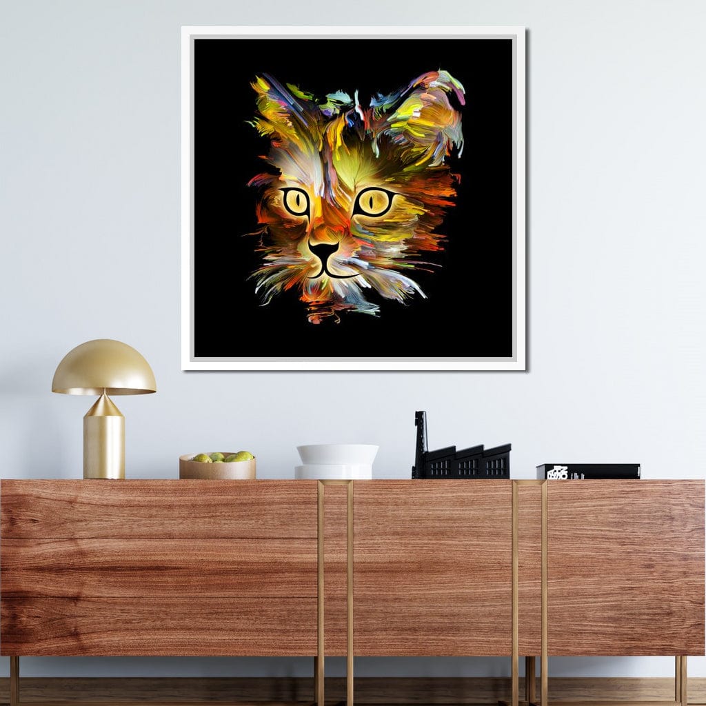 Colorful Cat on Black Background Canvas Wall Art