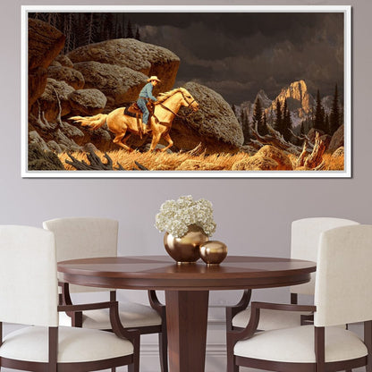 Cowboy In The Rockies Canvas Wall Art