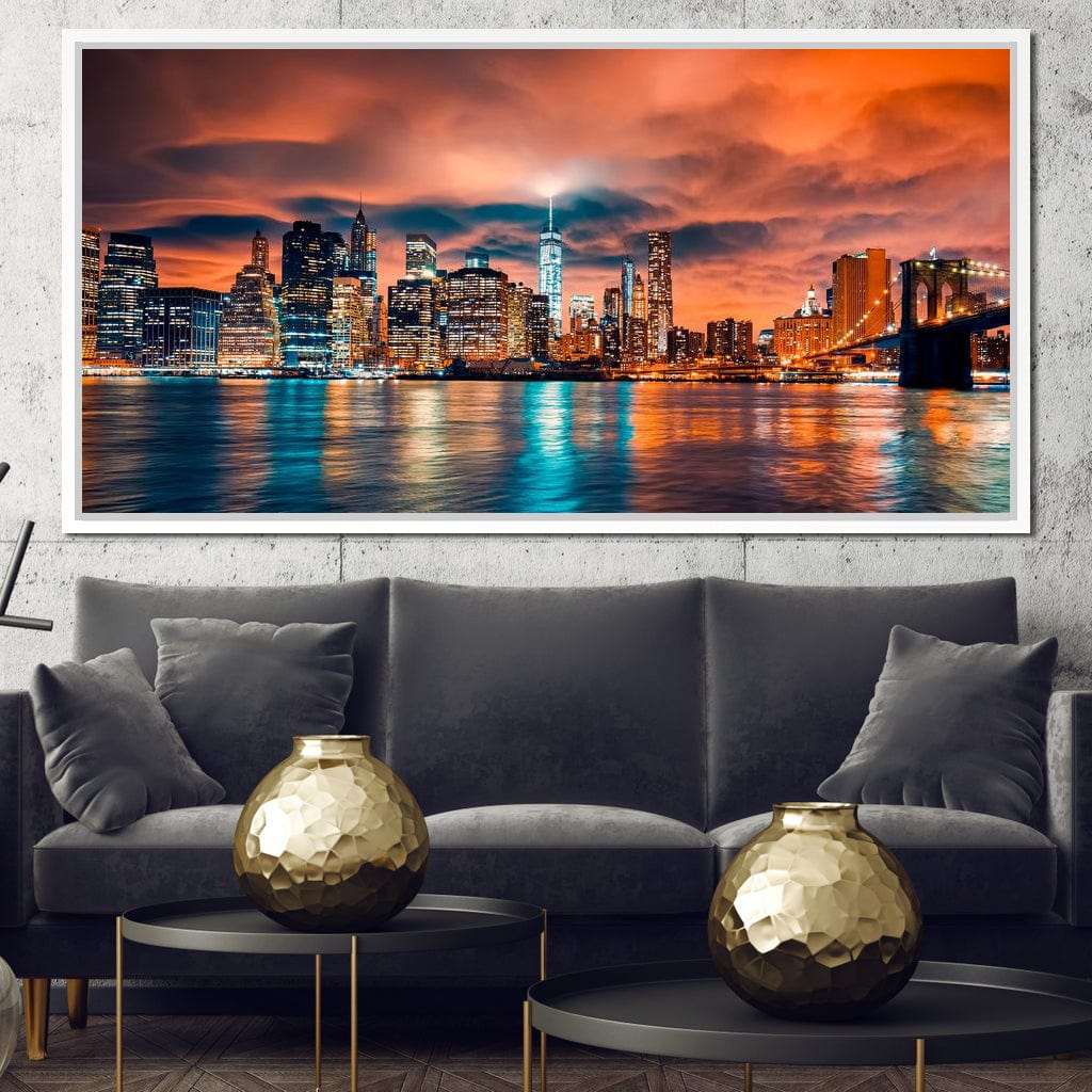 Red Clouds Over New York City Canvas Wall Art