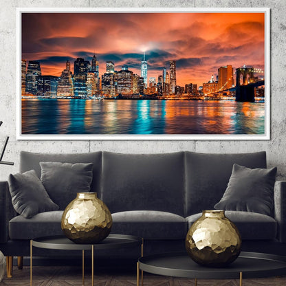 Red Clouds Over New York City Canvas Wall Art