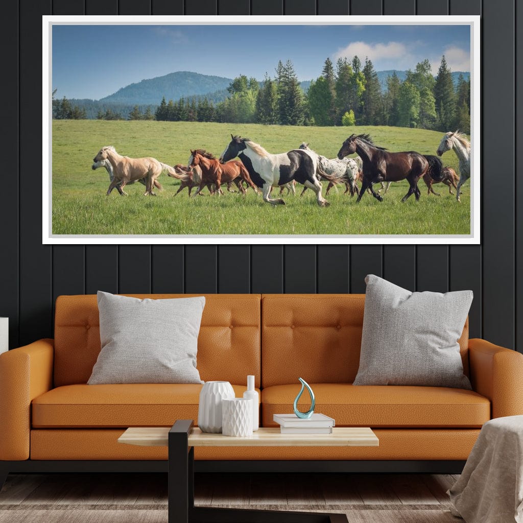 Horses of all Colors Running in a Pasture Canvas Wall Art