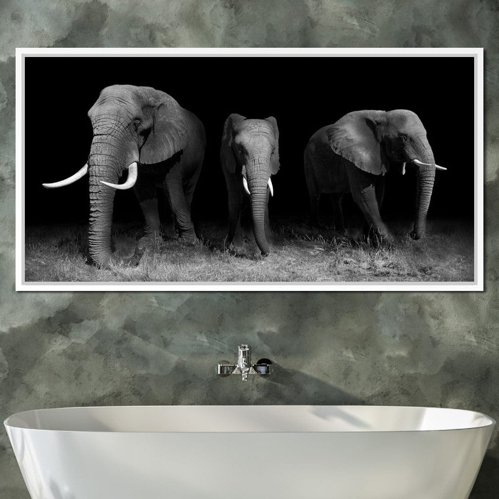Black and White Elephants Canvas Wall Art