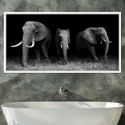 Black and White Elephants Canvas Wall Art