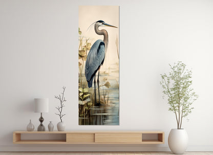 Heron Canvas Print – Vertical Soft Tones Bird Wall Art | Framed & Ready to Hang
