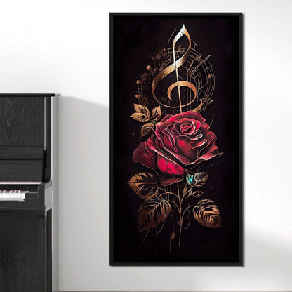 Red Rose & Musical Notes Canvas Wall Art